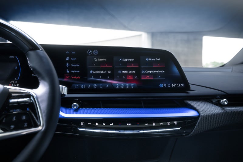 The 2026 OPTIQ-V Display Screen Displaying the V-Mode Settings | Dellenbach Cadillac in FORT COLLINS CO