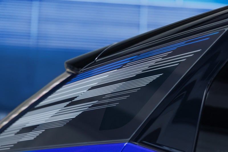 Close-up of the Modern Pattern on the 2026 OPTIQ-V Rear Quarter Glass | Dellenbach Cadillac in FORT COLLINS CO